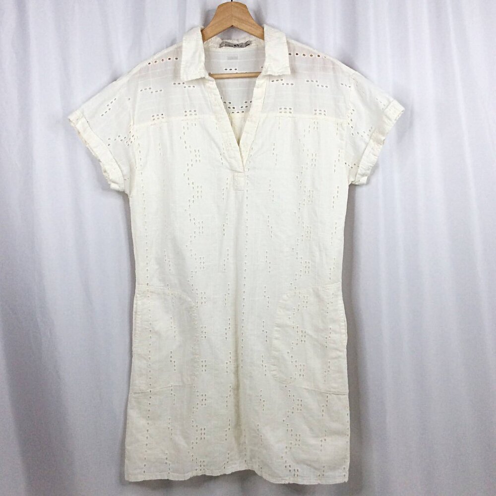 prAna Women's Ladyland Dress Medium White Summer Eyelet Organic Cotton Beachy - Picture 3 of 9
